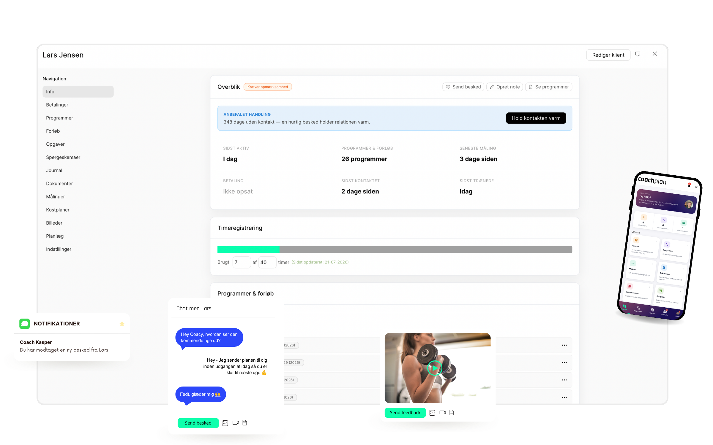 Coachplan platform — dagens overblik med klienter, programmer og check-ins